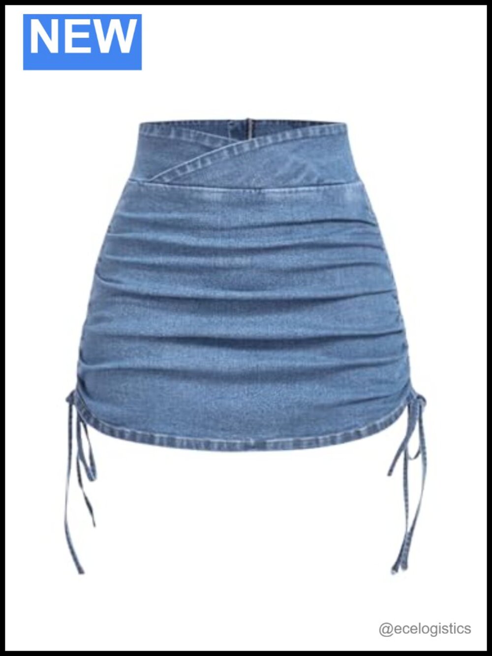 Women's Denim Mini Skirt High Rise Zip Back Drawstring Stretch